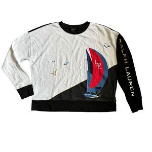 Lauren Ralph Lauren Women's Sweatshirt Black White M Graphic Boat Yacht Logo